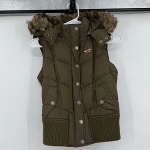 Vintage y2k Hollister down hooded vest green medium